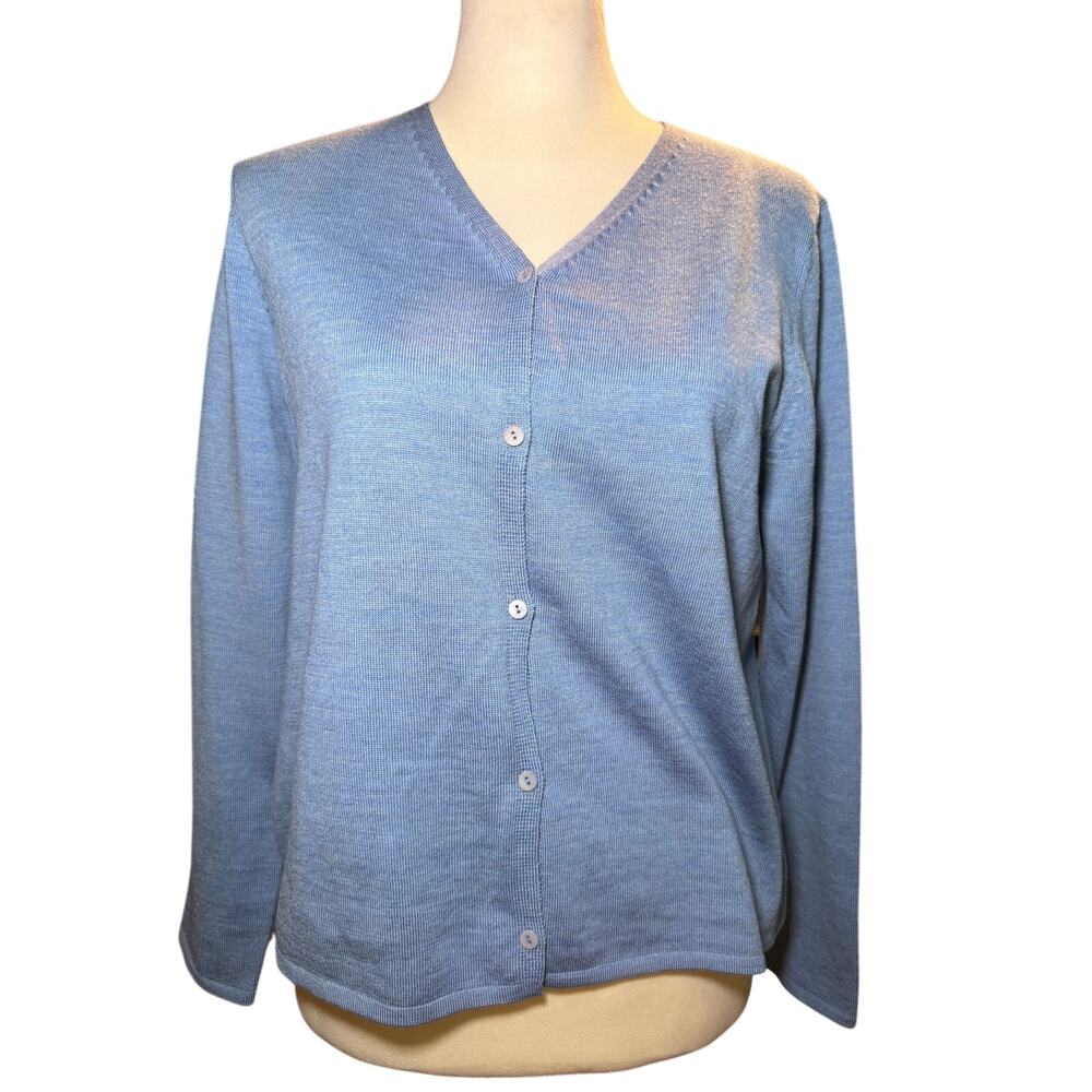 Eileen Fisher 100% Merino Wool Cardigan, Cornflower Blue, Size Large Petite